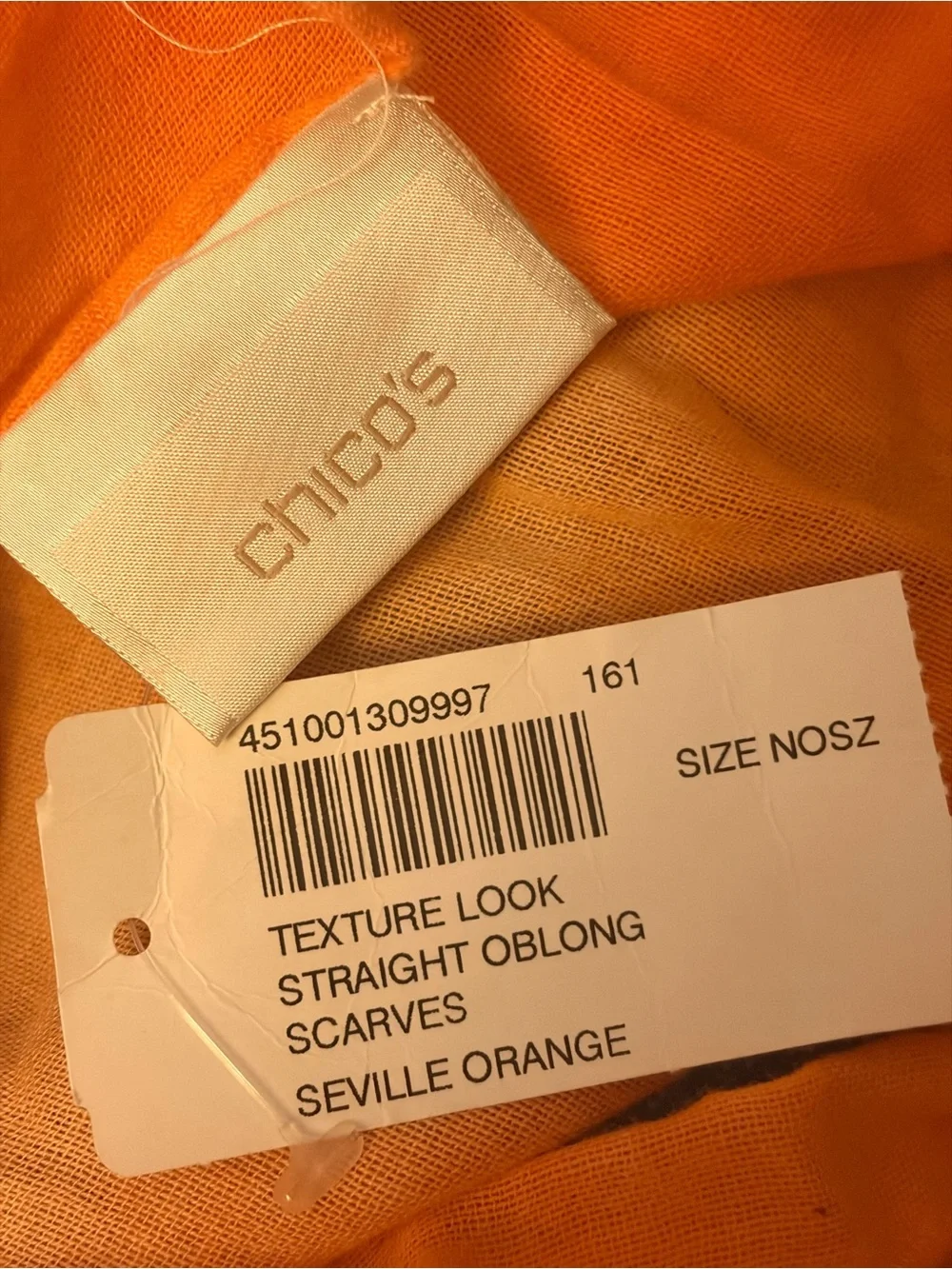 * New Chico's Seville Textured Look Orange Cotton Scarf *